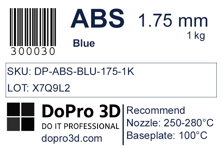 Technisches Typenschild / Label zu DoPro ABS Ocean Blue – Nexyl Class – 1,75 mm – 1,0 kg