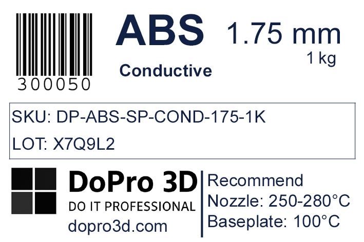 Technisches Typenschild / Label zu DoPro ABS Conductive Midnight Black – Nexyl Class – 1,75 mm – 1,0 kg